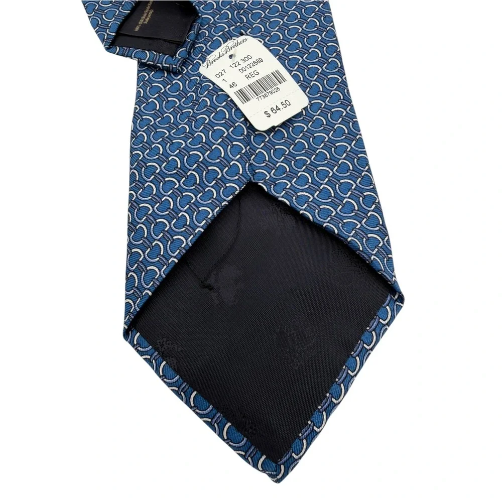 Brooks Brothers Mens Blue Geometric Link Silk Tie Made in USA (TA29) NWTs